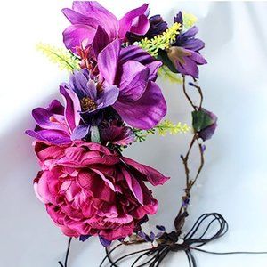 Women Floral Crown Boho Flower Headband Hair Wreath Floral Headpiece Halo with